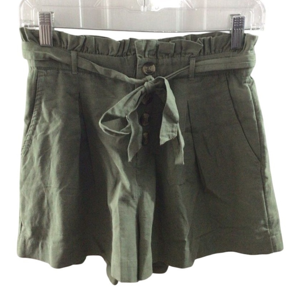 SALE American Eagle Outfitters Paperbag‎ Waist Linen Blend Shorts Olive Size S